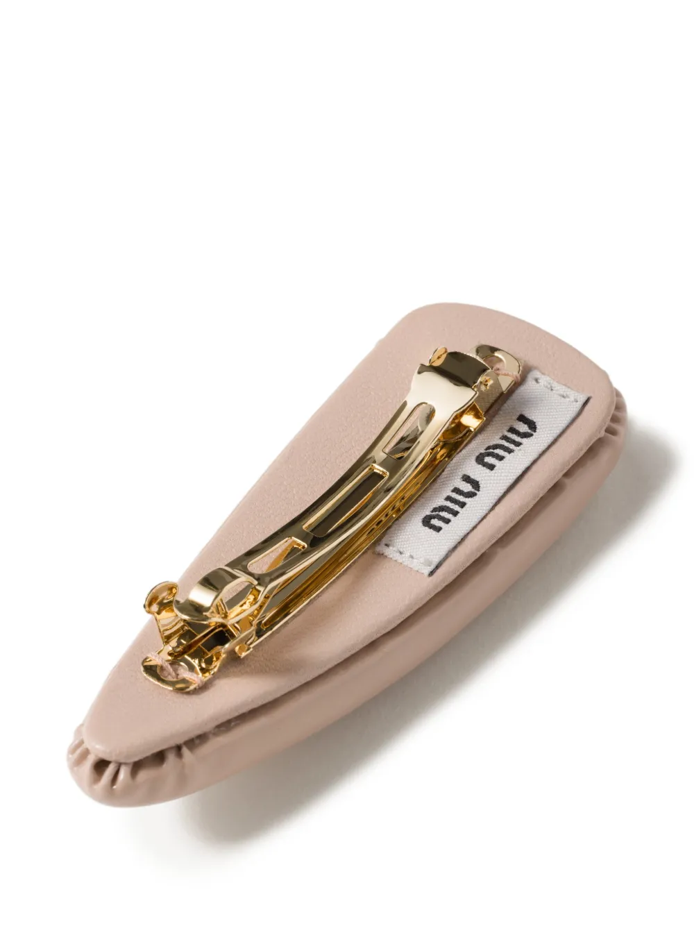 Miu Lakleren haarclip met logoplakkaat Beige