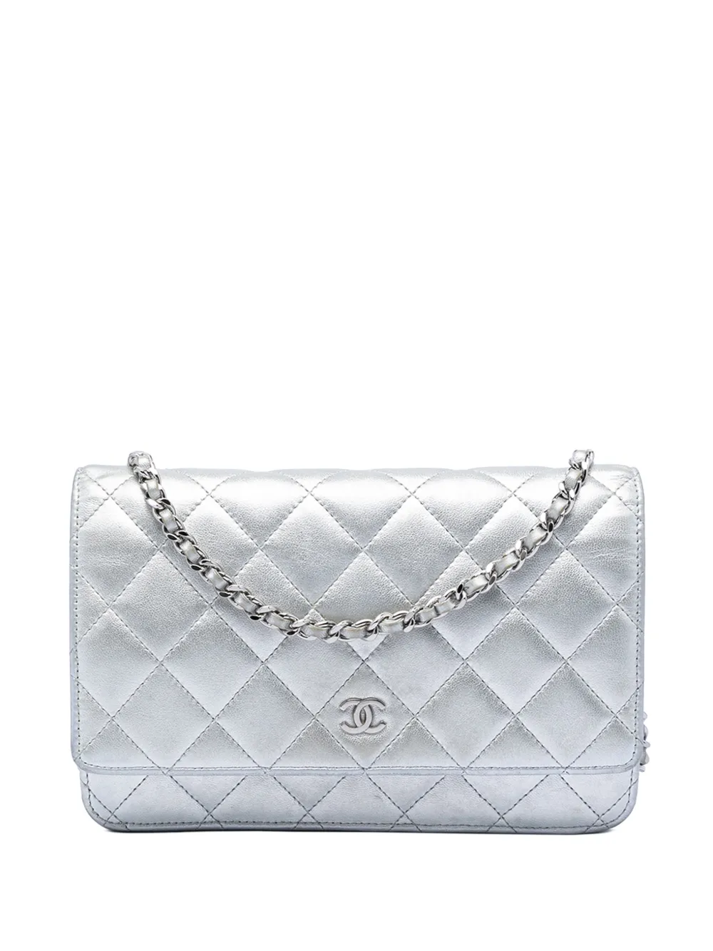 CHANEL Pre-Owned 2011 CC Quilted Metallic Lambskin Wallet on Chain crossbody bag - Argento