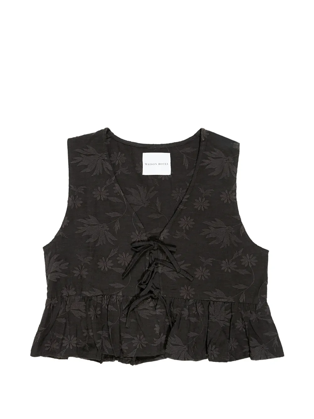 MAISON HOTEL Zhou floral-embroidered ruffled vest - Nero