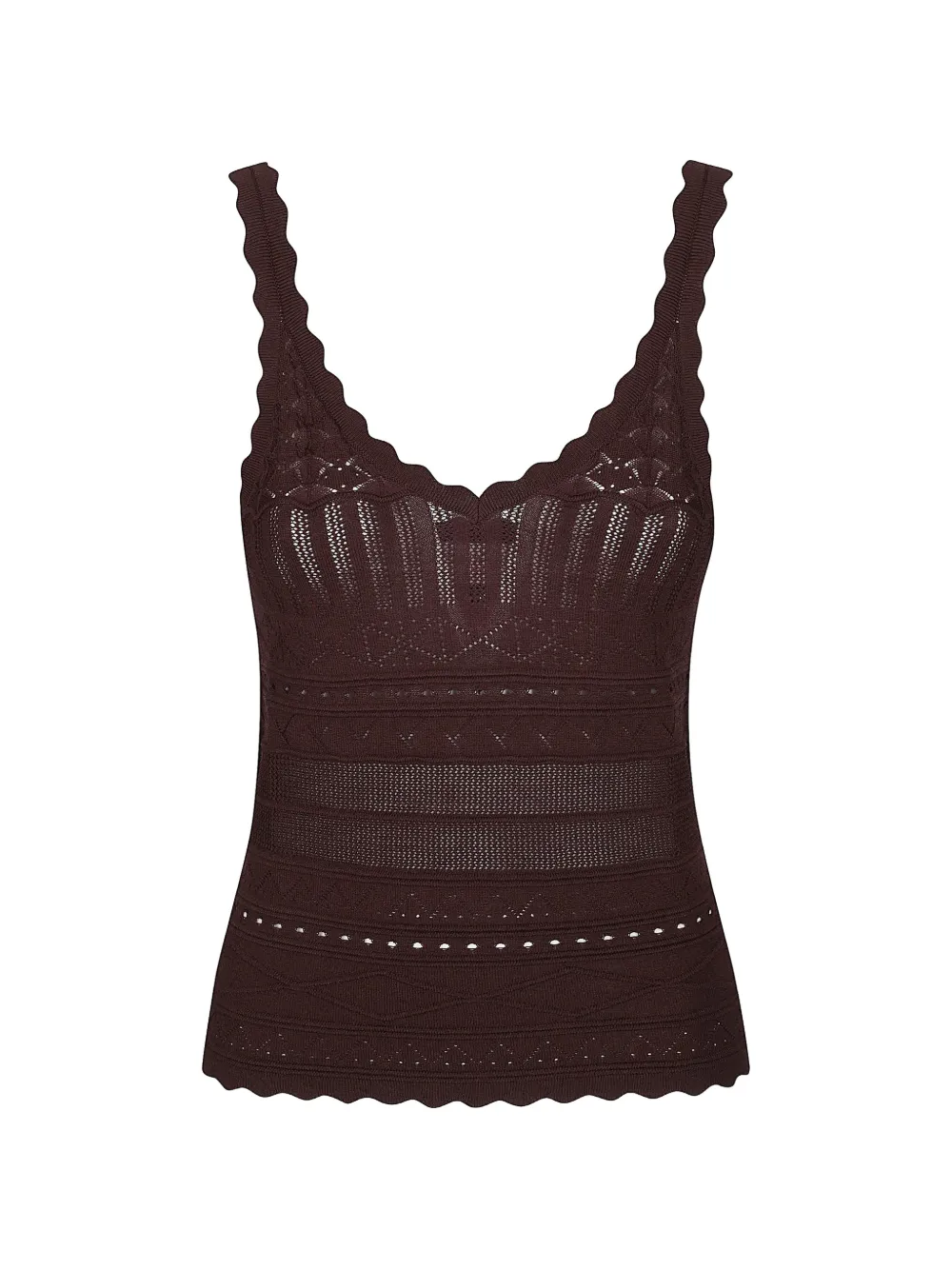ERMANNO FIRENZE pointelle-knit scalloped-edge top - Marrone