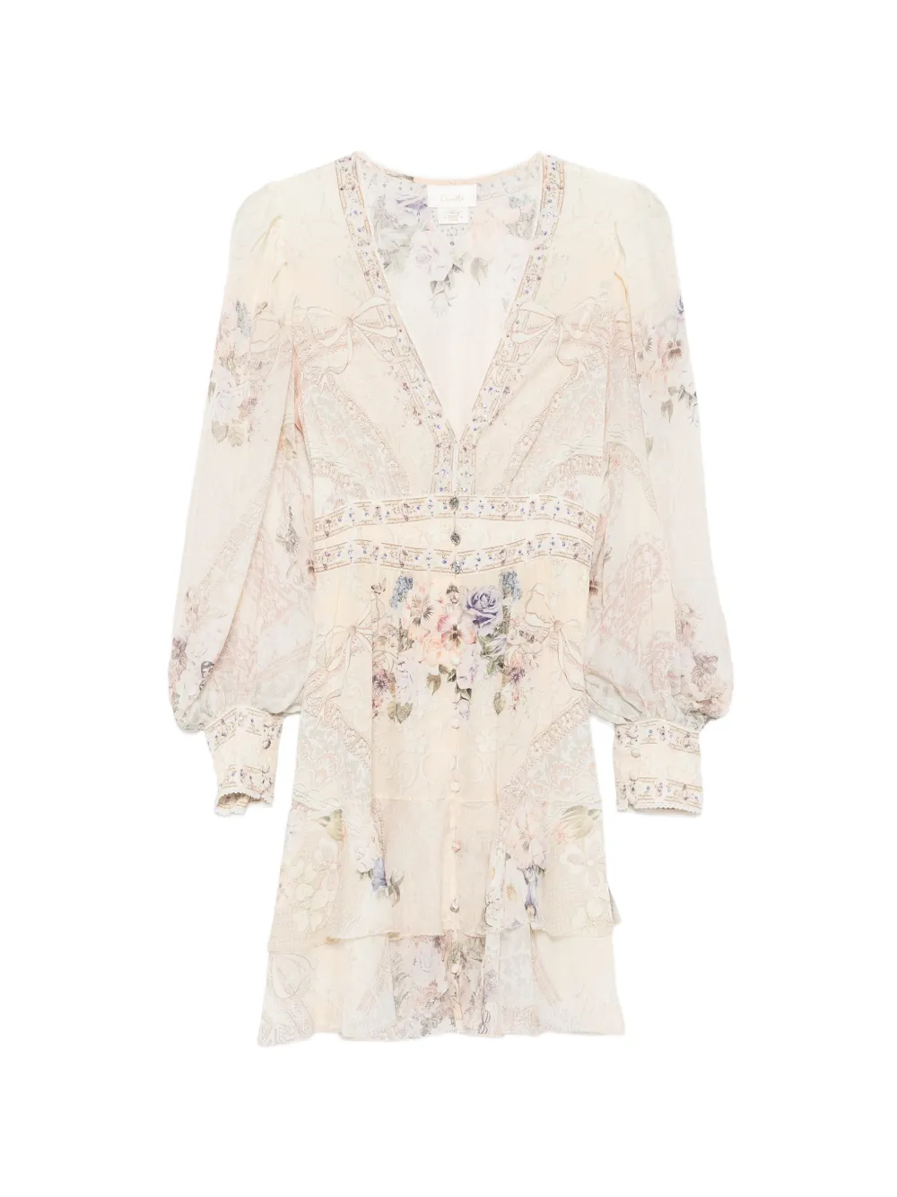 Camilla floral-print silk mini dress - Neutrals