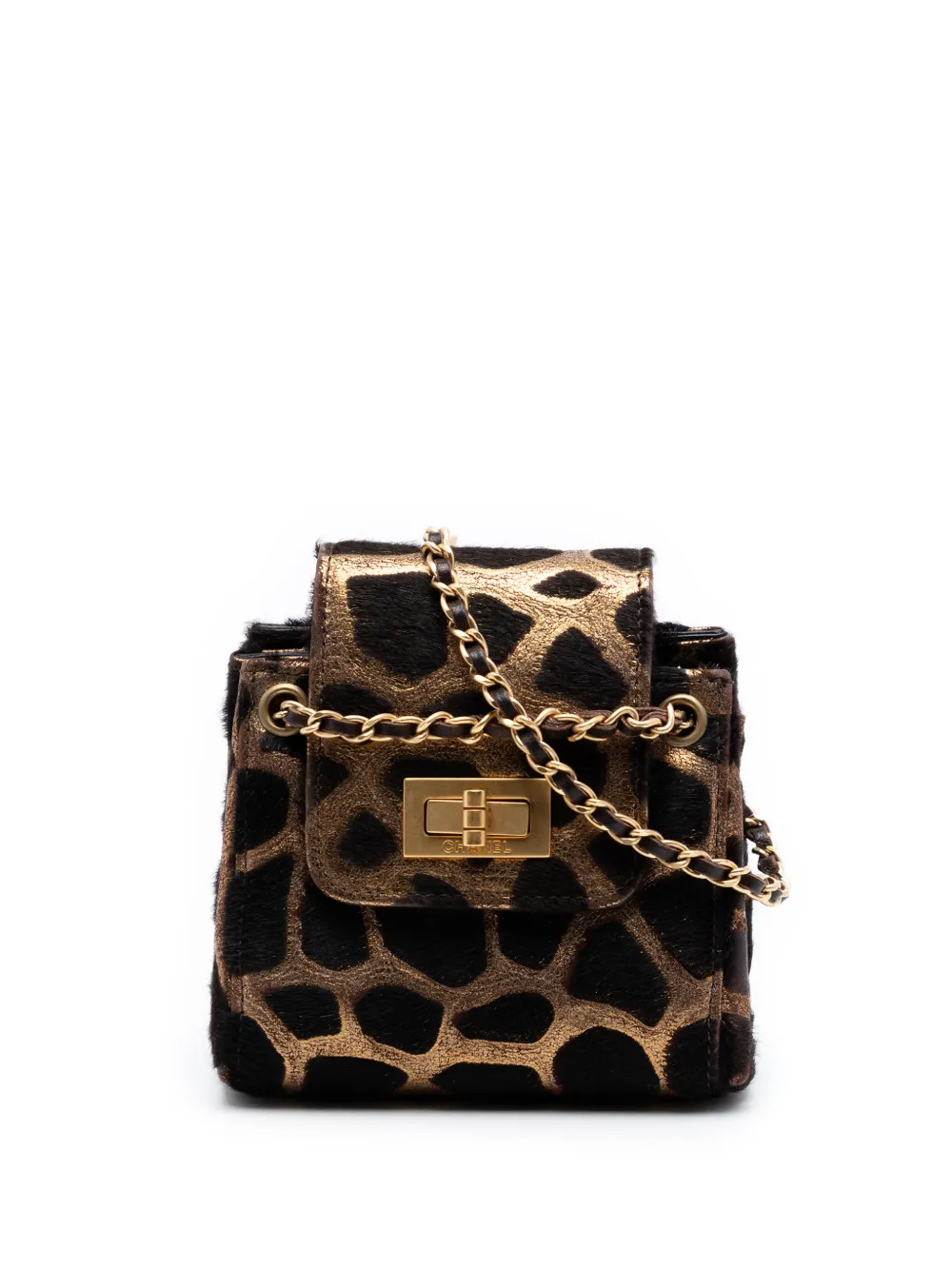 CHANEL Pre-Owned 2000-2002 Mini Metallic Pony Hair Giraffe Reissue Accordion Flap handbag - Braun