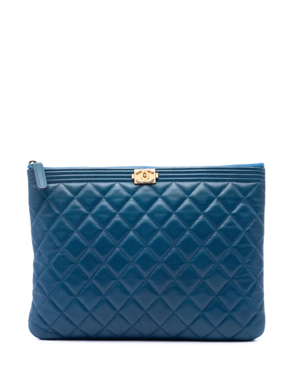 CHANEL Pre-Owned 2017-2018 Medium Quilted Caviar Boy O Case clutch bag - Blu