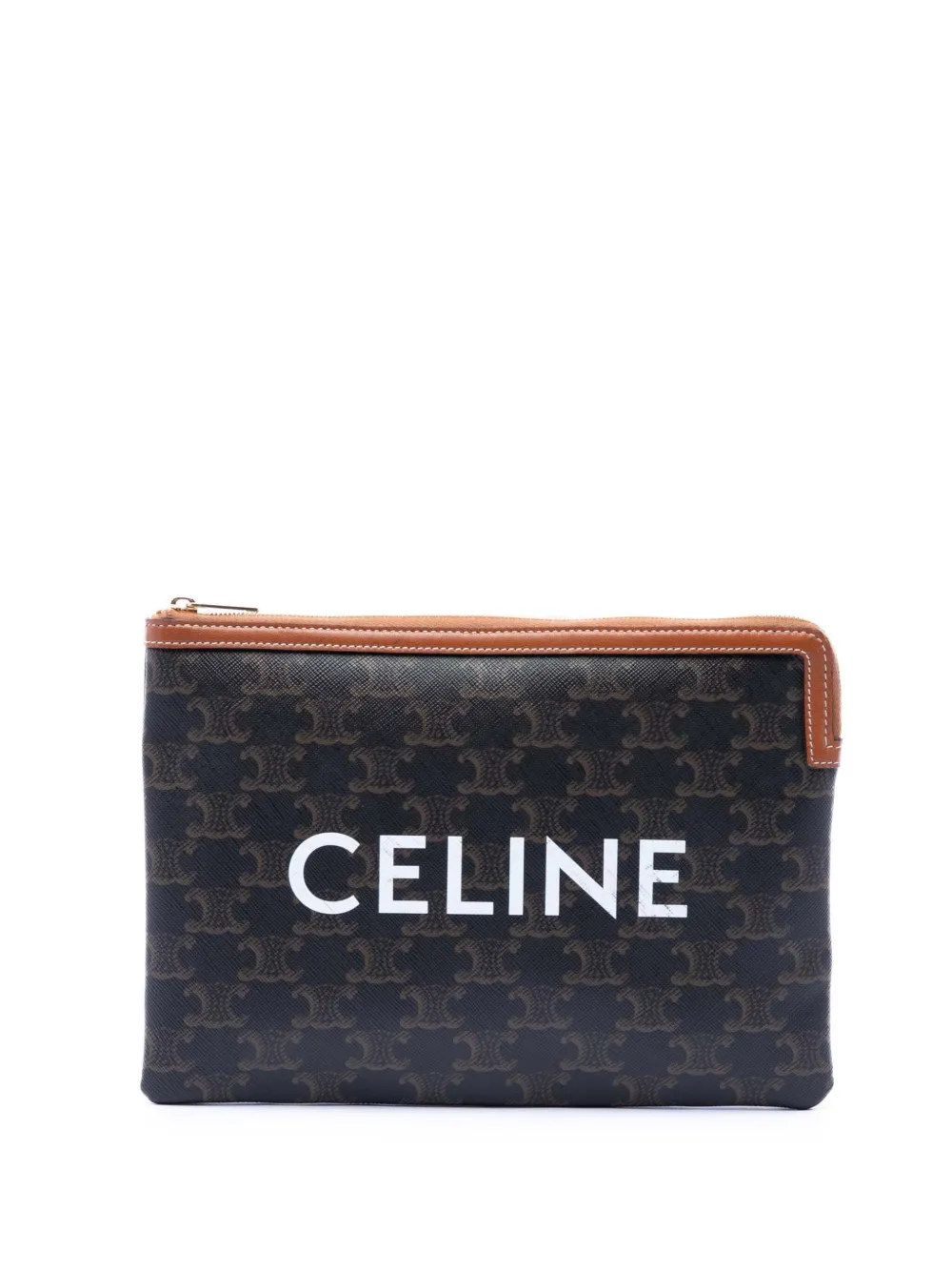 Celine Pre-Owned 2020 Small Triomphe Coated Canvas clutch bag - Marrone