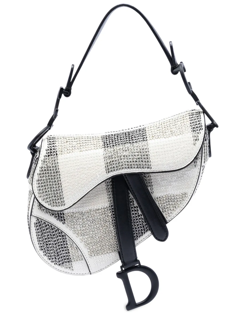 Christian Dior Pre-Owned 2019 Mini Sequin and Beads Embellished Calfskin Saddle Bag handbag - Bianco