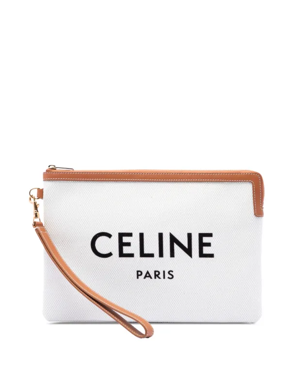 Celine Pre-owned 2020 Large Canvas Logo Pouch Clutch Bag in Brown