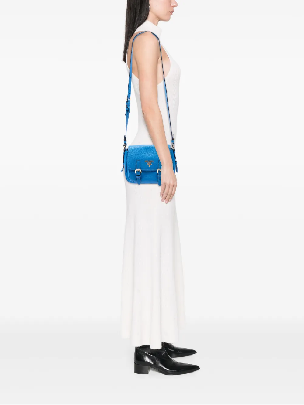  Prada Pre-owned Sac à Bandoulière Double Buckle Messenger Bag En Cuir Vitello Daino (2013-2026) - Bleu 
