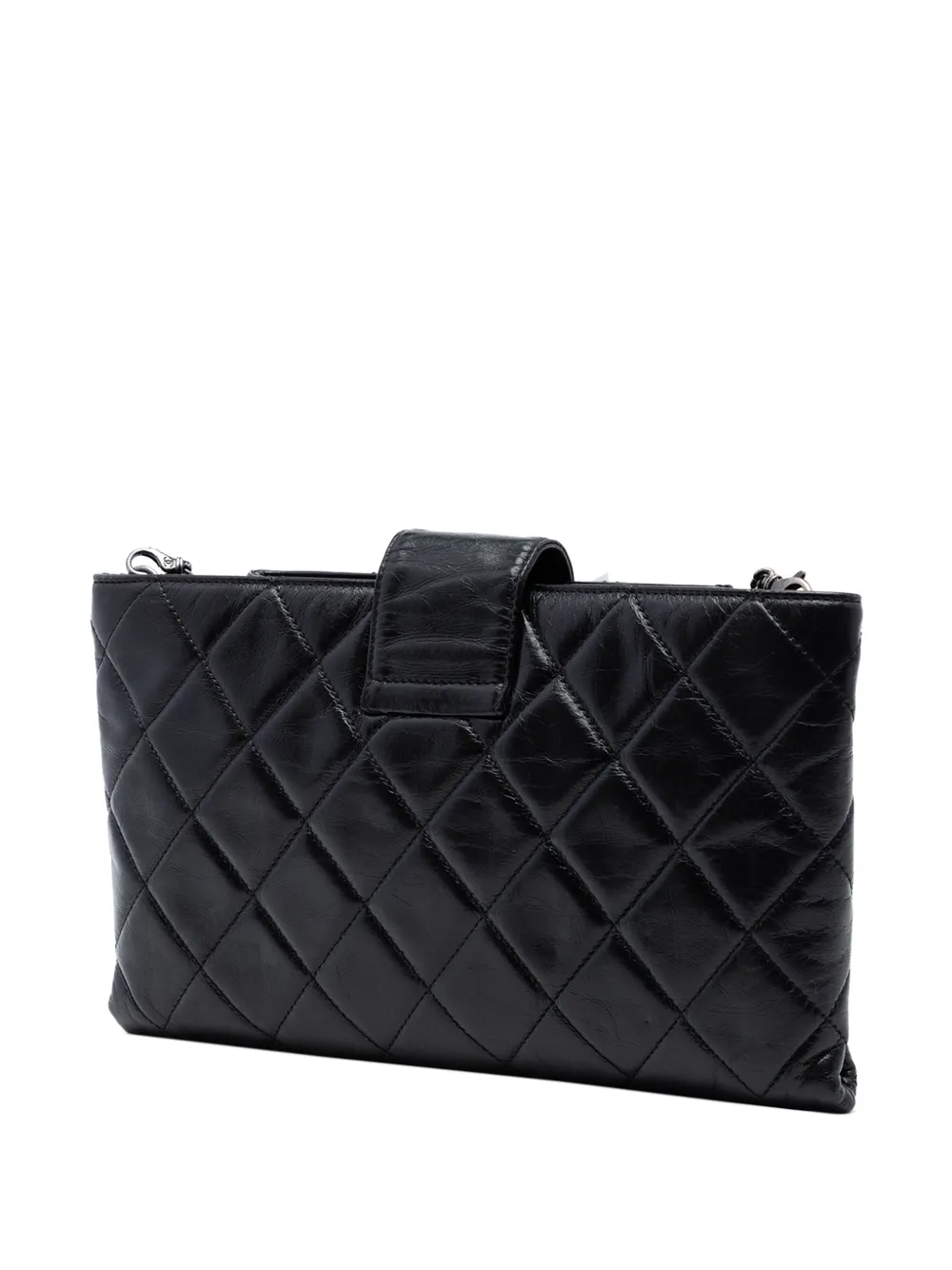 Chanel Pre-owned 2014-2015 Quilted Glazed Calfskin Coco Pleats Chain Clutch Crossbody Bag in Black, view 3