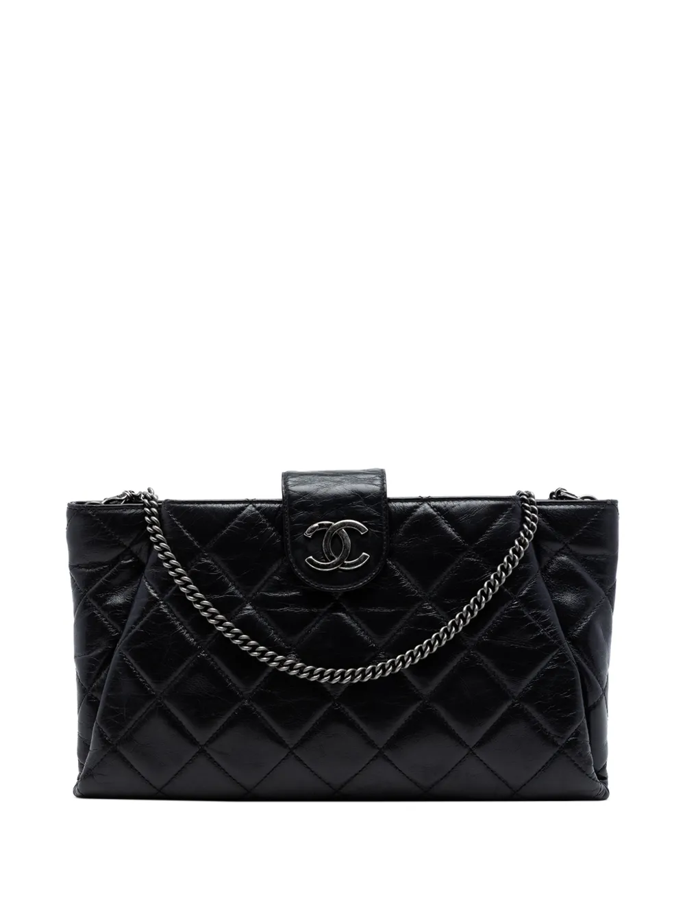 CHANEL Pre-Owned 2014-2015 Quilted Glazed Calfskin Coco Pleats Chain Clutch crossbody bag - Nero