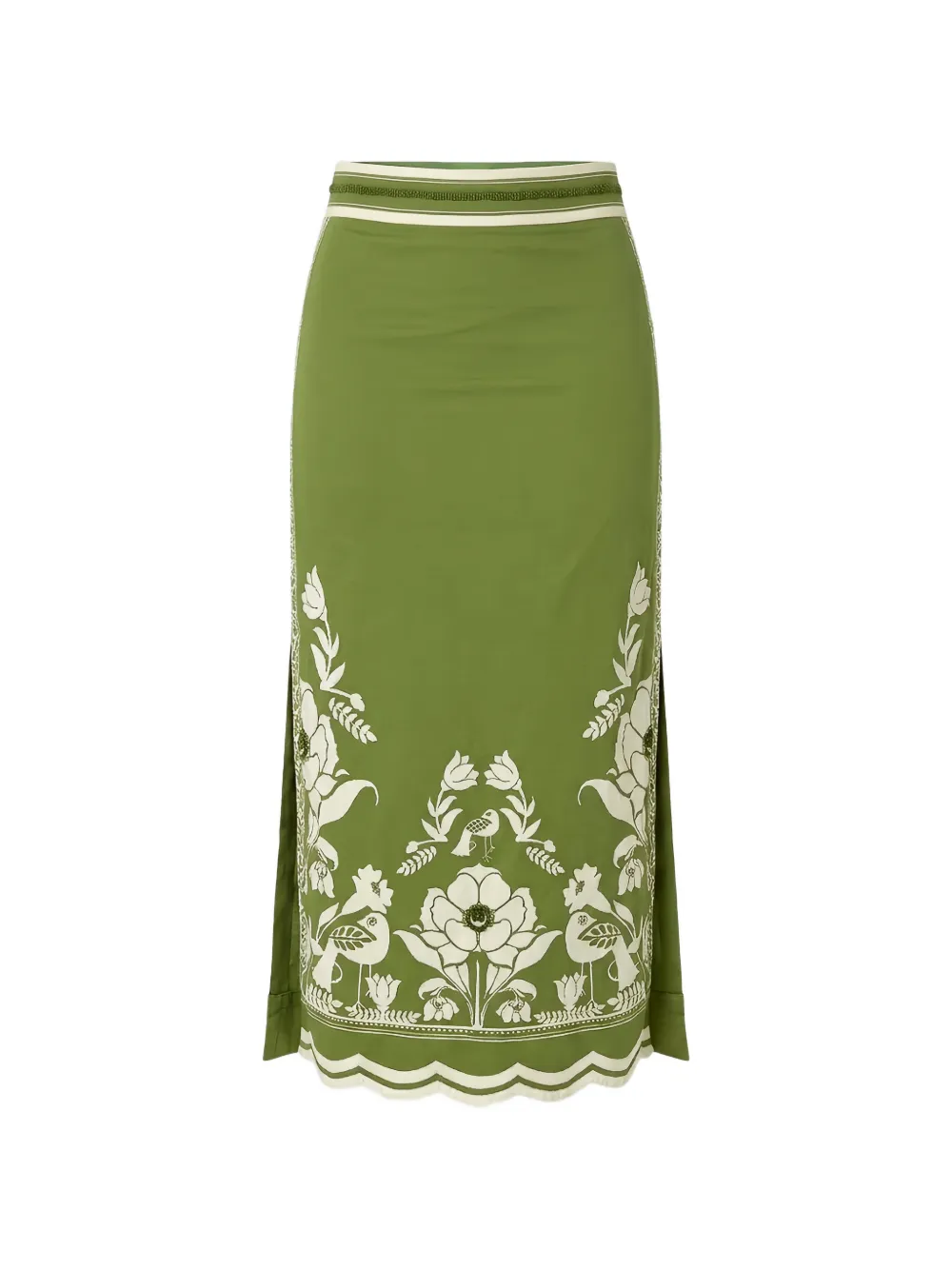 SCARLETT POPPIES embroidered scalloped-hem maxi skirt - Verde