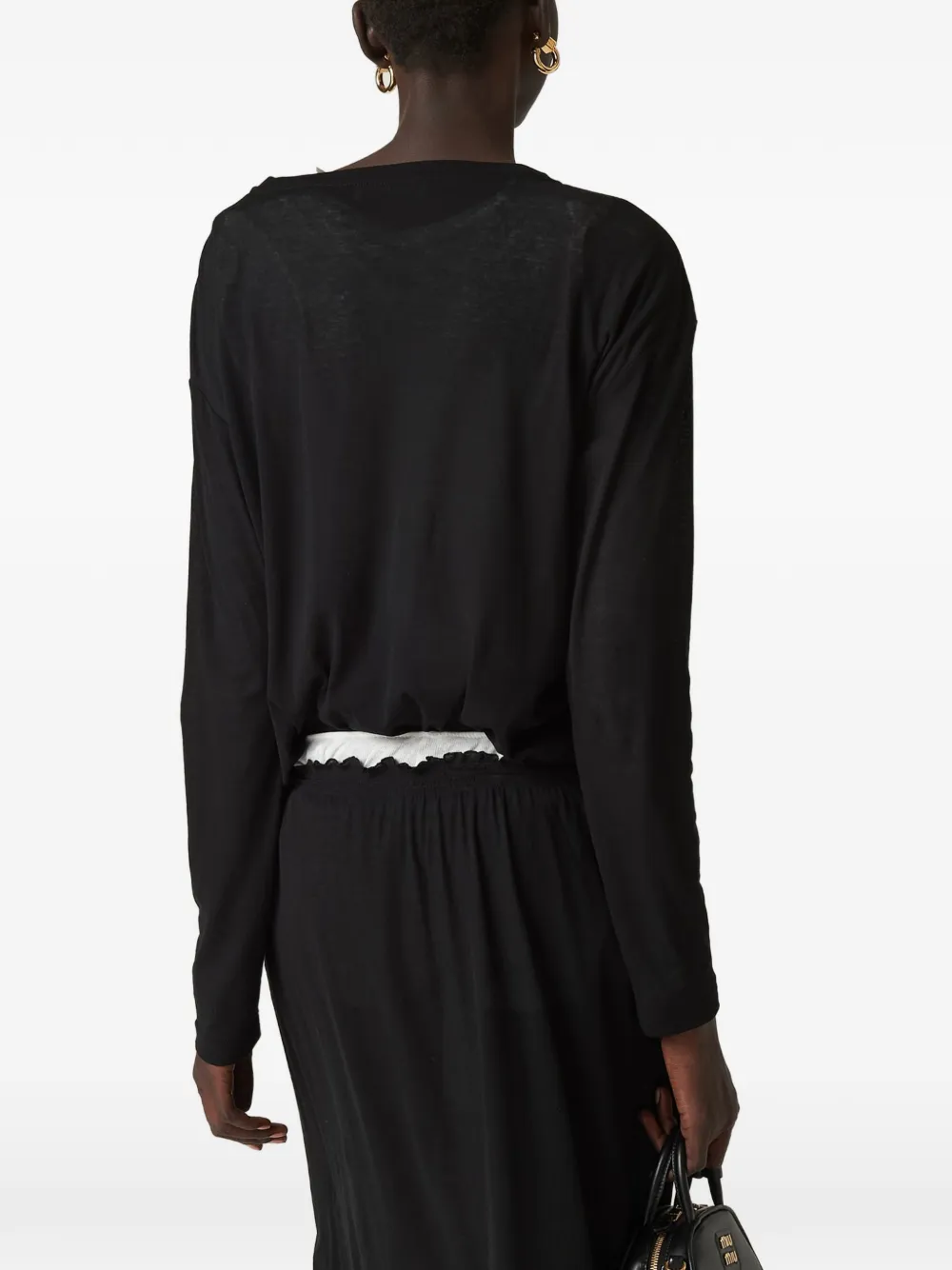 Miu Miu long-sleeved Ribbed Jersey T-shirt | Black | FARFETCH