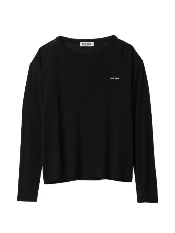 Miu Miu long-sleeved Ribbed Jersey T-shirt | Black | FARFETCH CH