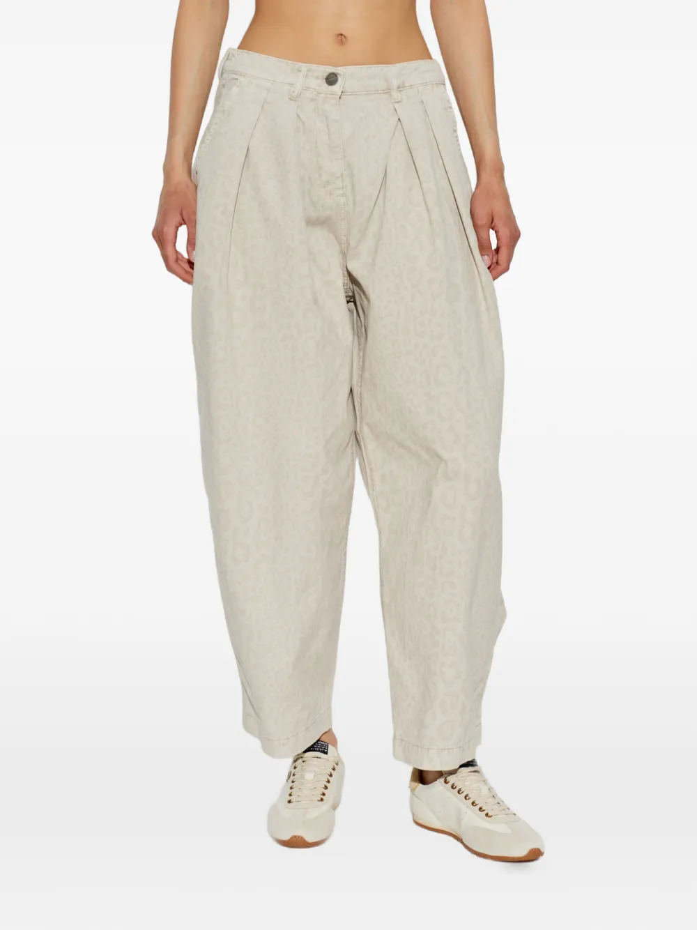 AllSaints Becca geplooide jeans met luipaardprint Beige
