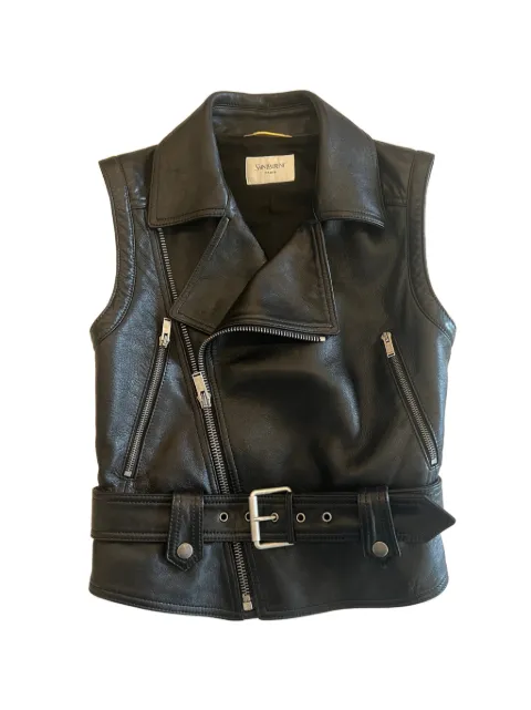 Saint Laurent belted sleeveless leather jacket