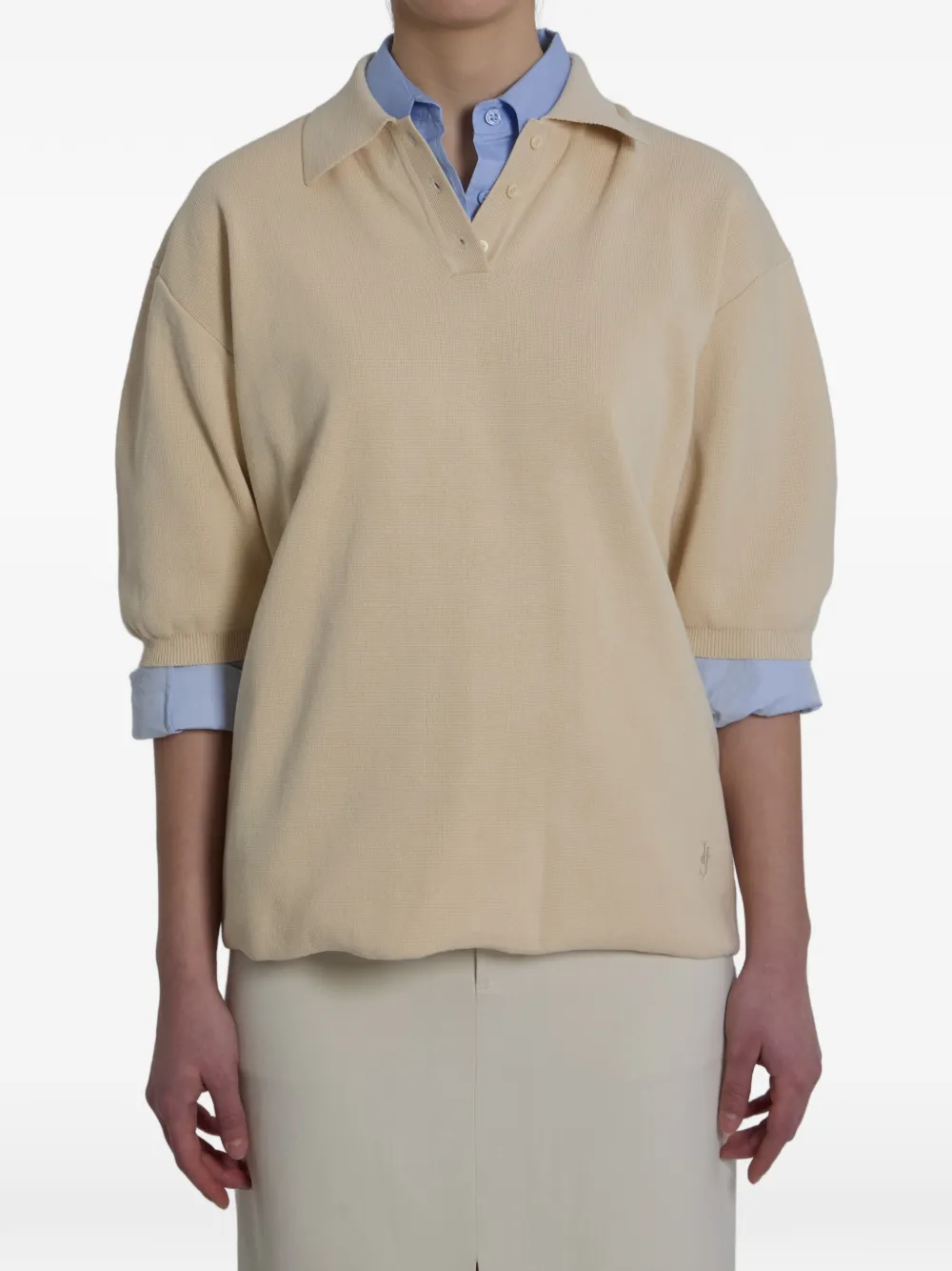 The Frankie Shop Nola puff-sleeve polo shirt - Nude
