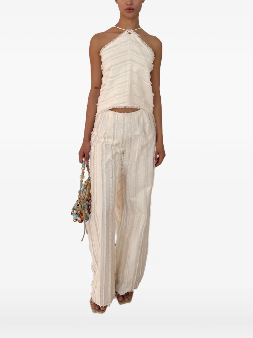 Cult Gaia Venezia fringed halterneck top - Toni neutri