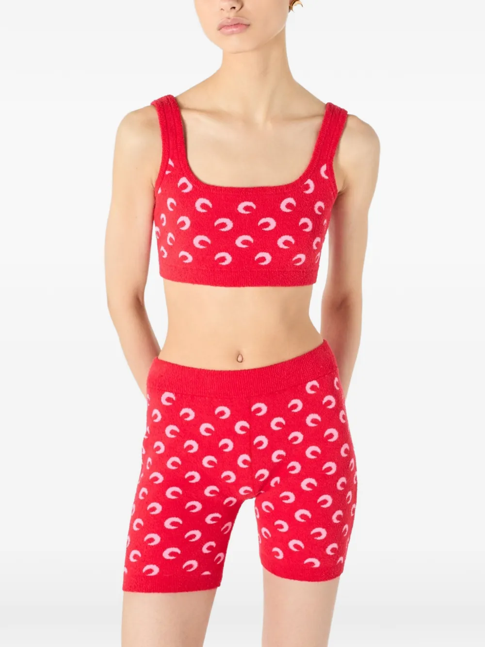Marine Serre Bouclette mini-shorts met jacquard Moon-print Rood