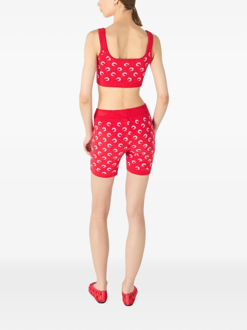 Marine Serre Bouclette mini-shorts met jacquard Moon-print Rood