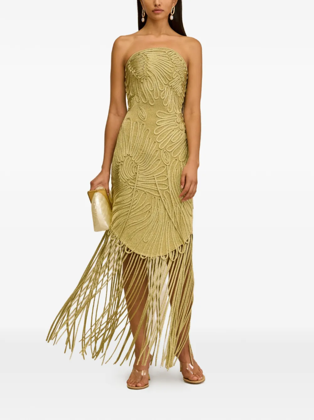 Cult Gaia Edina fringe-trimmed strapless midi dress - Gold