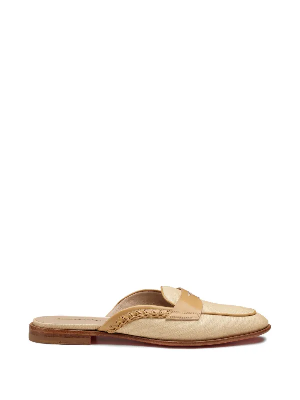 Santoni Braided Leather-trim Flat Mules in Neutrals