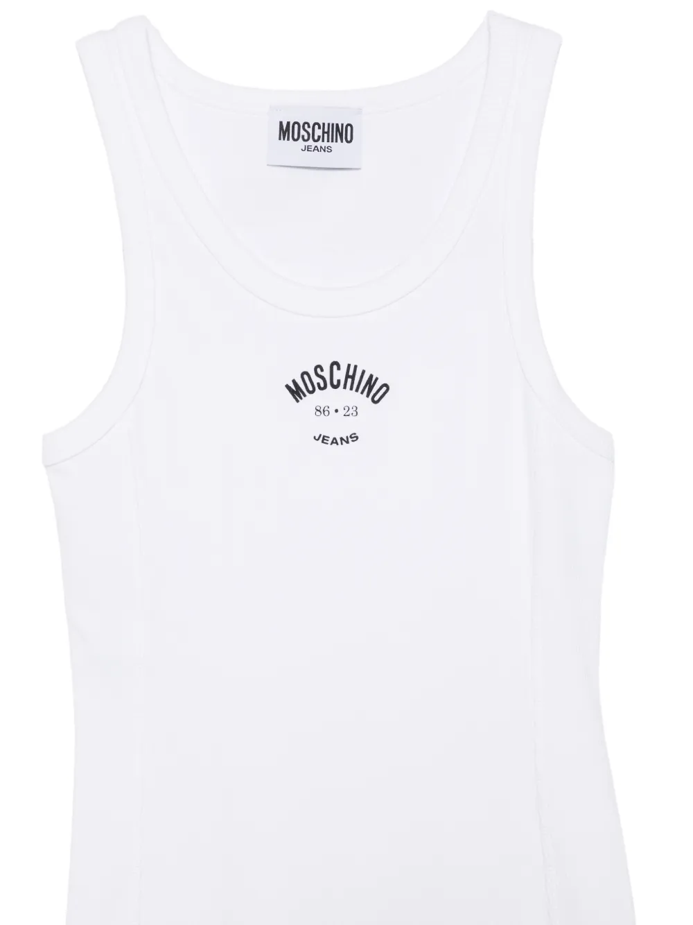 MOSCHINO JEANS Geribbelde mini-jurk met logoprint Wit