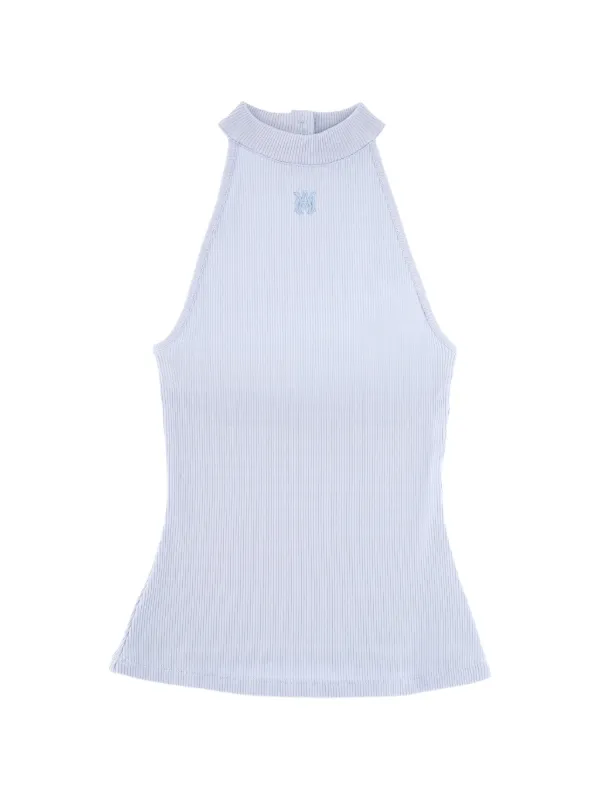 Amiri Ribbed-knit Halterneck Top in Blue