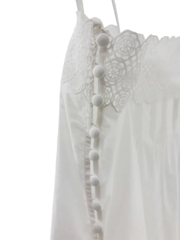 saint laurent white lace dress Lace-trimmed silk minidress in white - Saint Laurent
