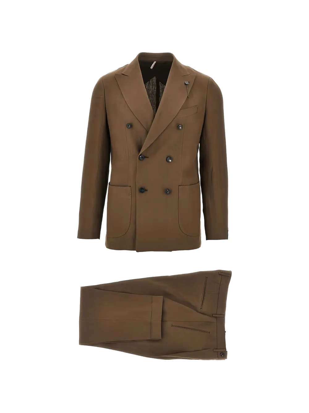 Santaniello double-breasted linen suit - Marrone
