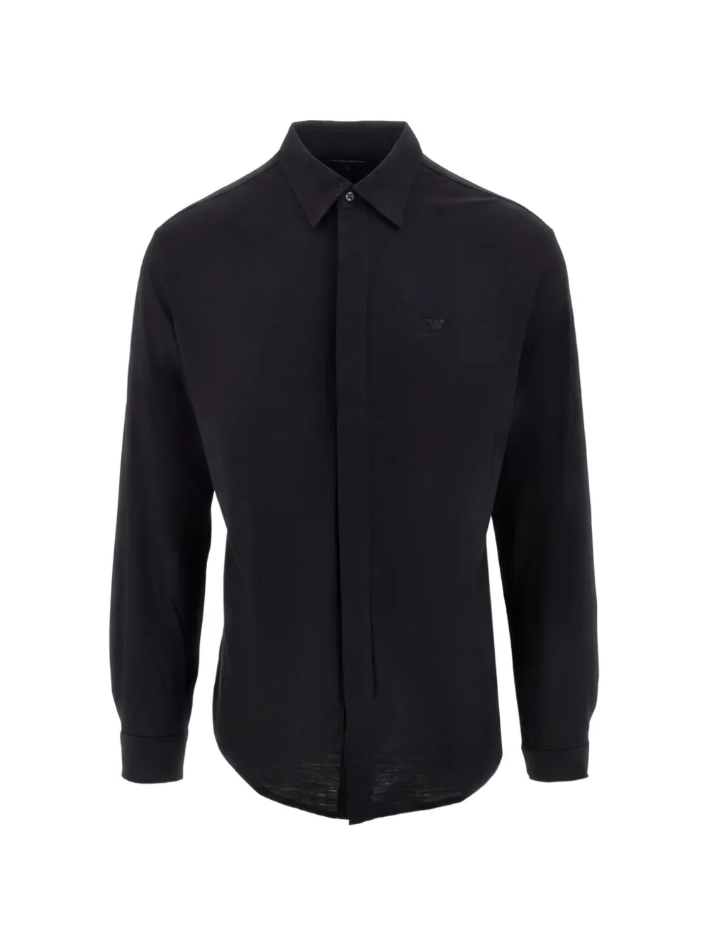 Emporio Armani logo-embroidered wool shirt - Nero