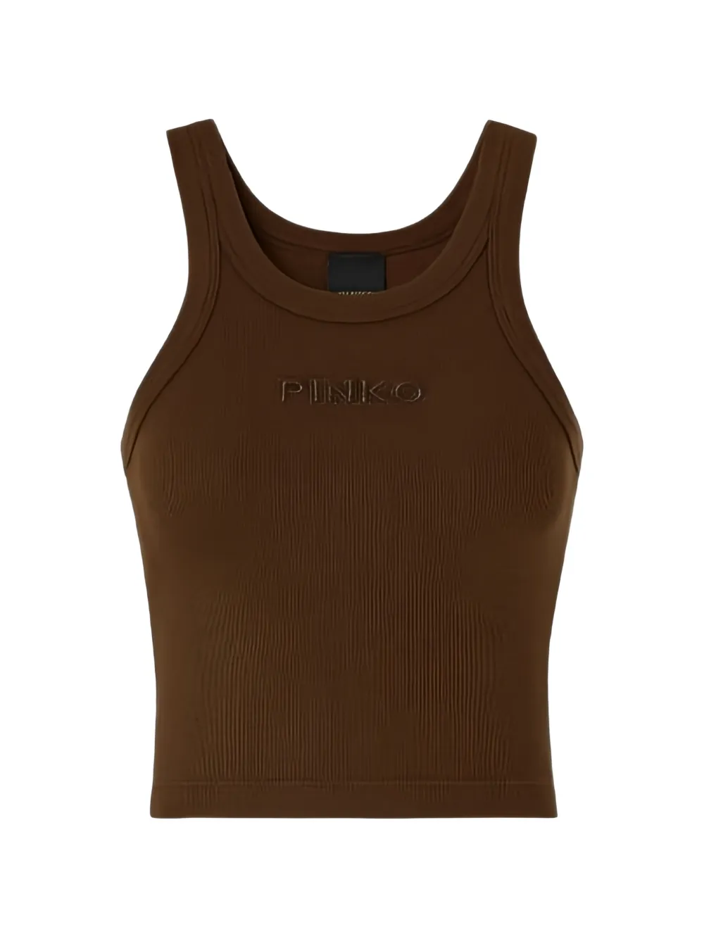 PINKO ribbed-knit logo-embroidered top - Marrone