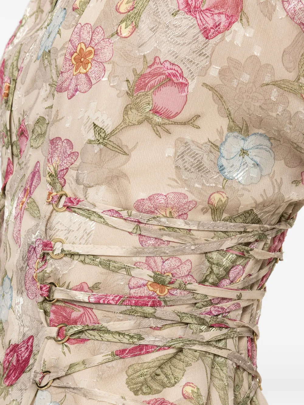 NISSA Midi-jurk met bloemenprint en veters Beige