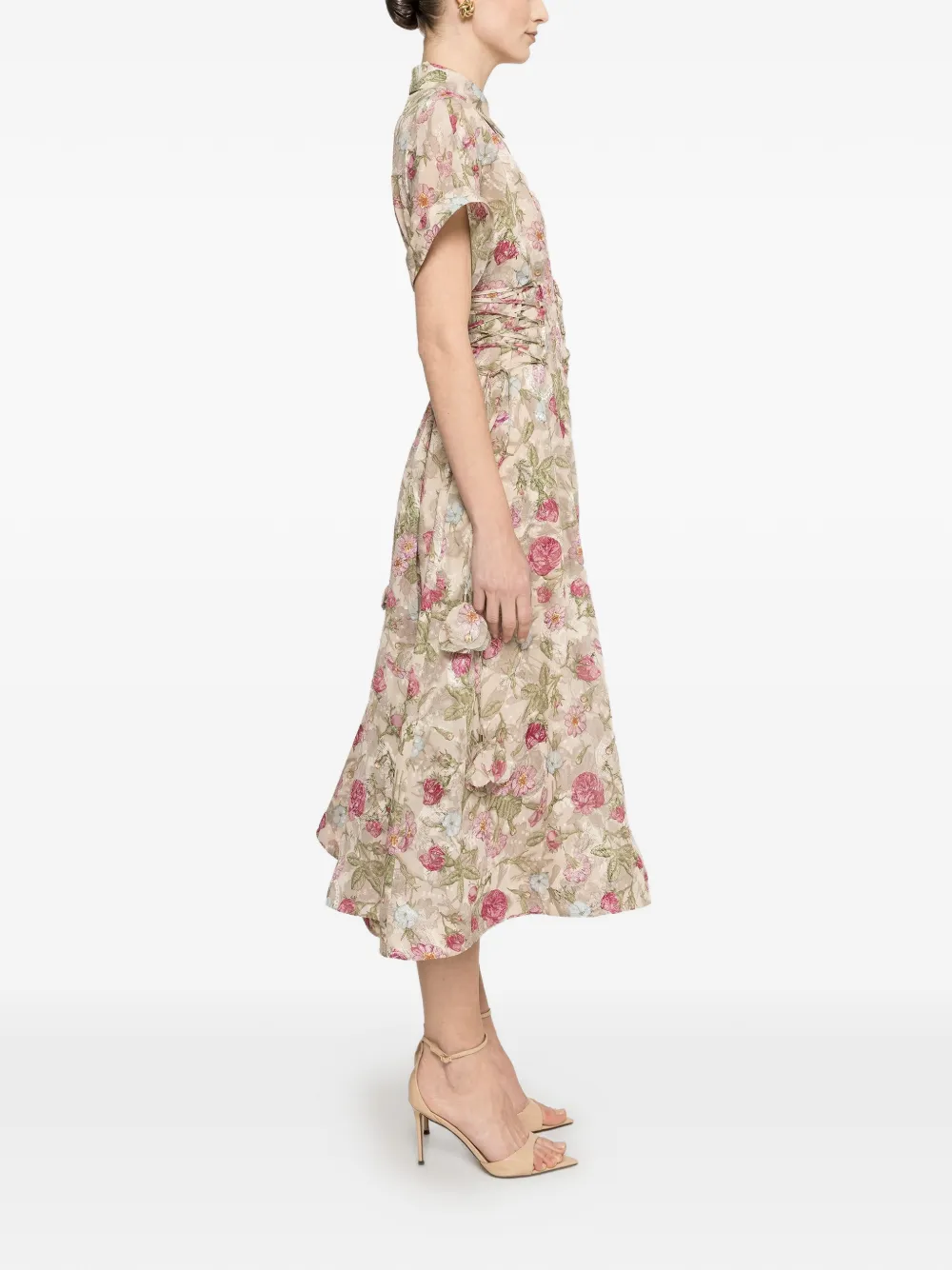 NISSA Midi-jurk met bloemenprint en veters Beige