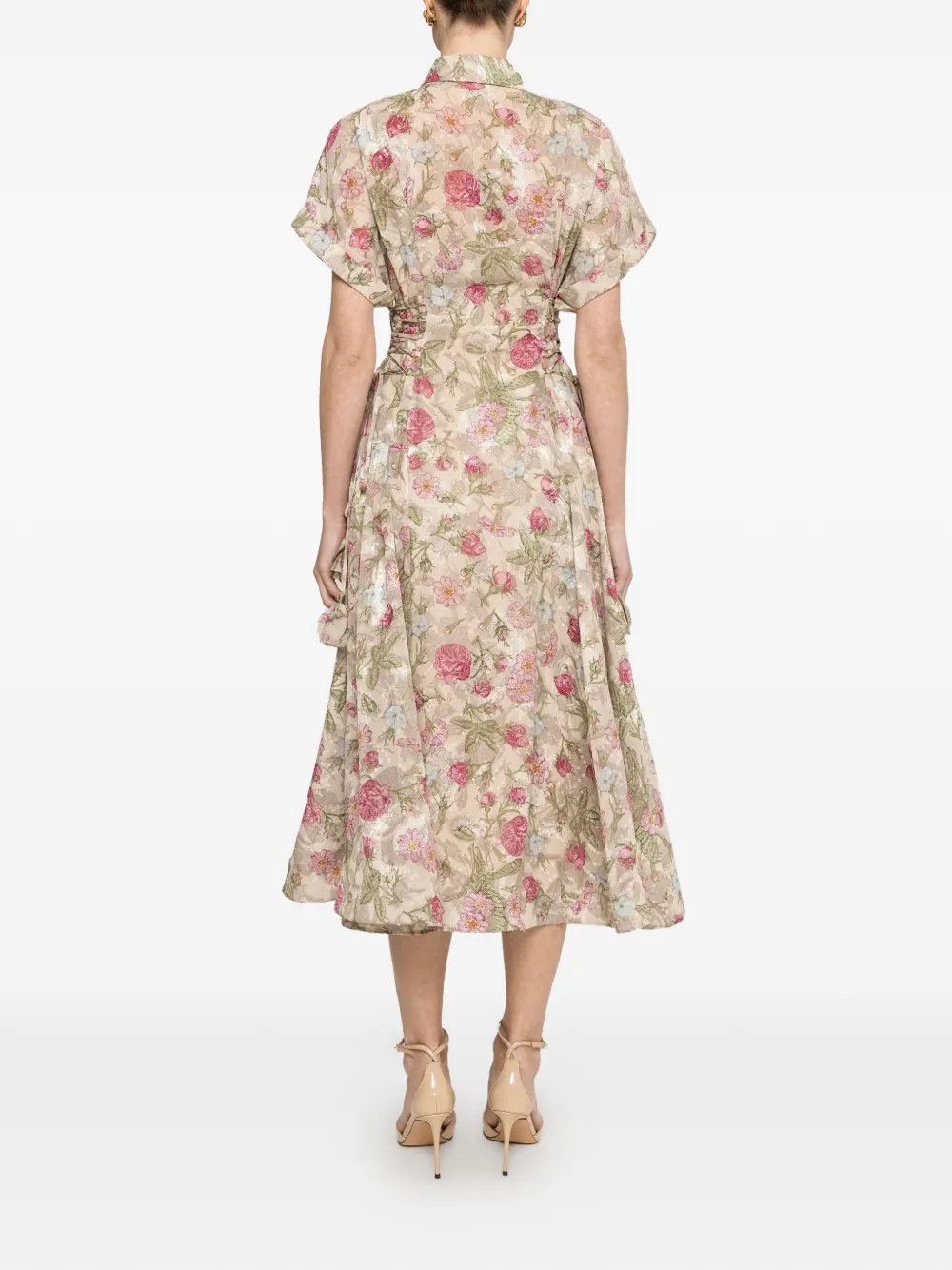NISSA Midi-jurk met bloemenprint en veters Beige