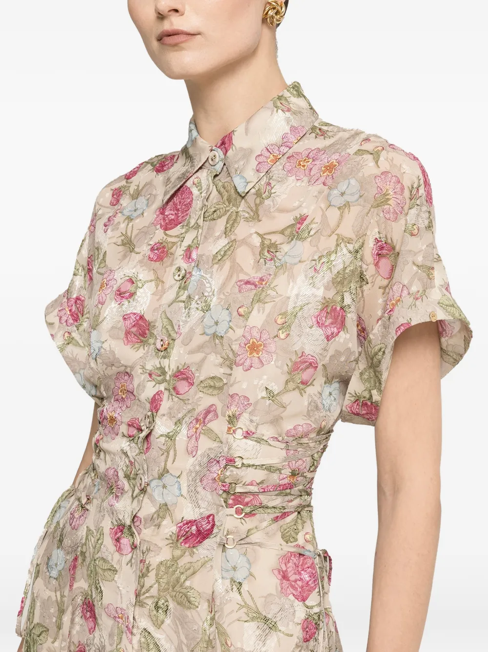 NISSA Midi-jurk met bloemenprint en veters Beige