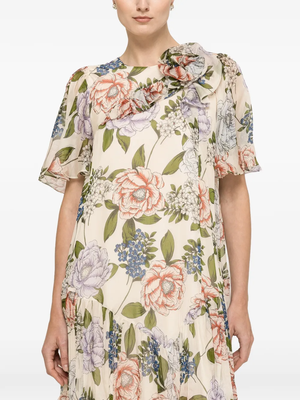NISSA Mini-jurk met bloemenprint en ruches Beige