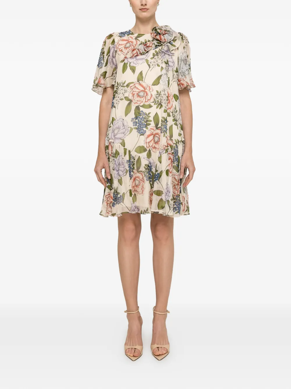 NISSA floral-print ruffled mini dress - Toni neutri