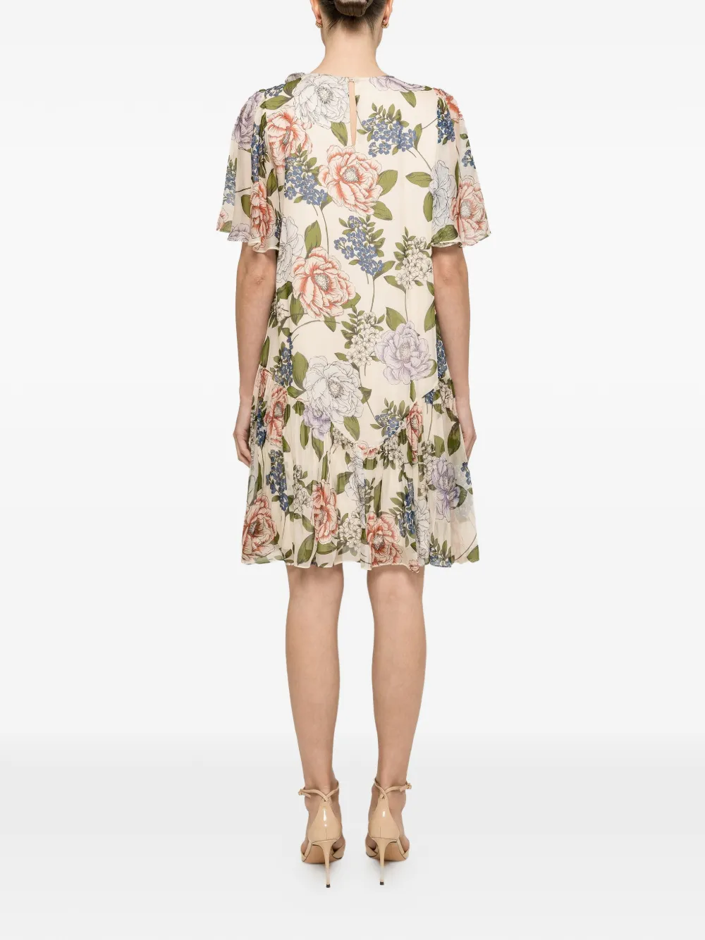 NISSA Mini-jurk met bloemenprint en ruches Beige