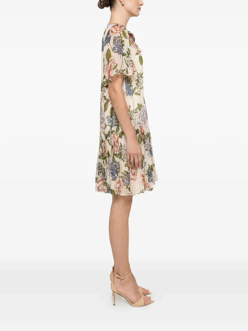 NISSA Mini-jurk met bloemenprint en ruches Beige
