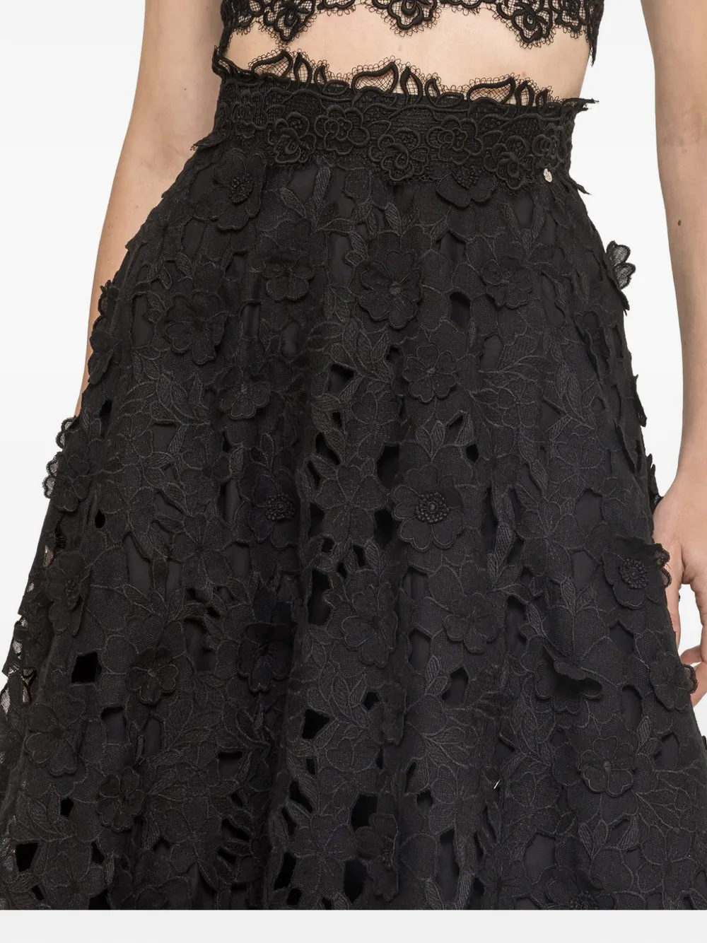 NISSA embroidered 3D-effect midi skirt - Nero