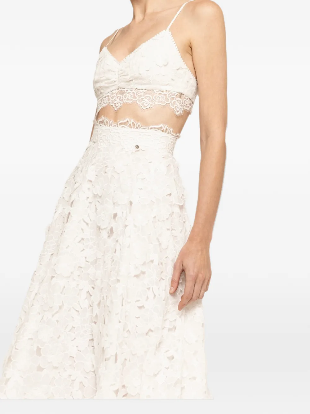 NISSA 3D embroidery cotton midi skirt - Bianco