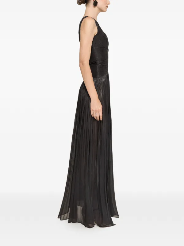 one shoulder plisse dress One-Shoulder Silk Metallic Pliss Gown