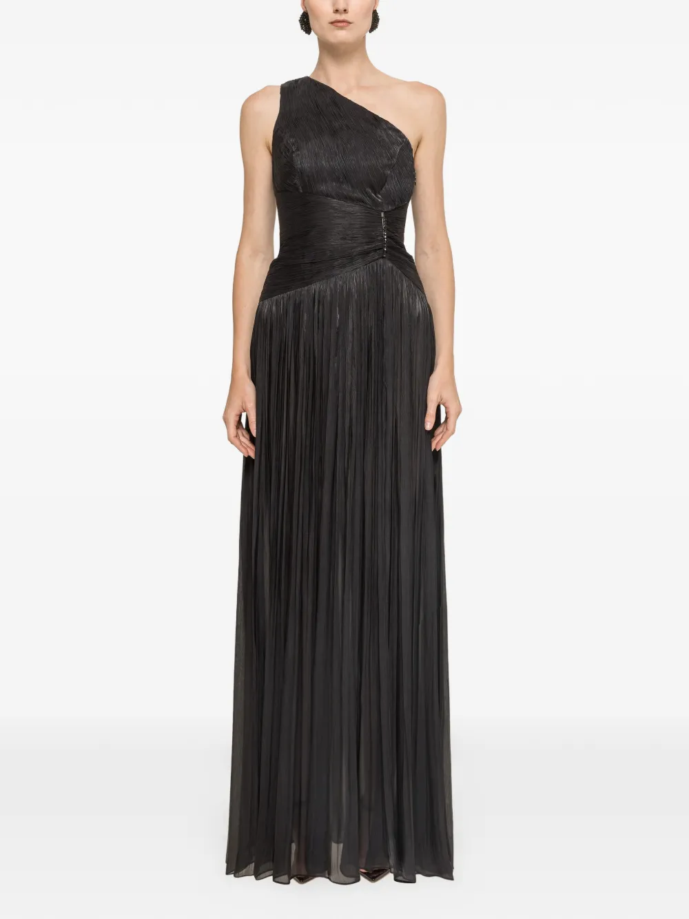 NISSA one-shoulder plissé-effect maxi dress - Black