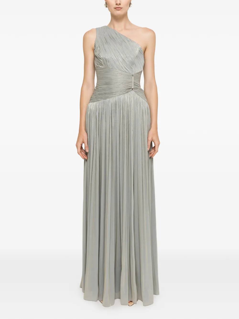 NISSA one-shoulder plissé-effect maxi dress - Verde