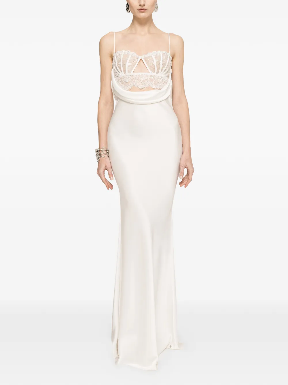 NISSA lace-panel satin maxi dress - Bianco