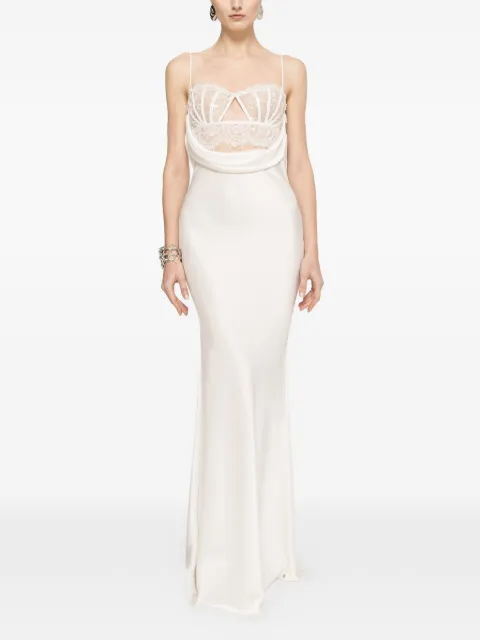 NISSA lace-panel satin maxi dress
