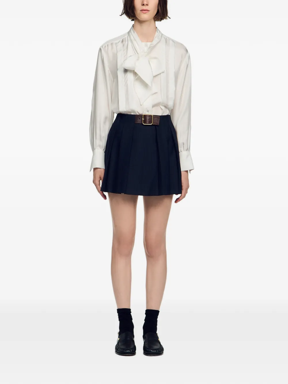 SANDRO Mini-rok met krijtstreep en ceintuur Blauw