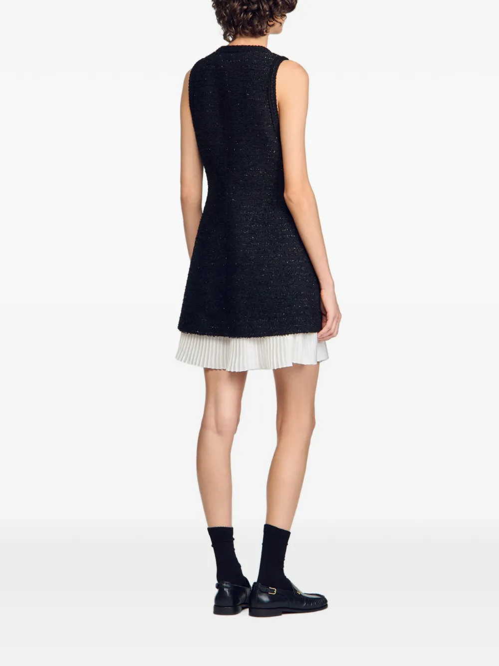 SANDRO Mini-jurk met geplooide zoom en tweed-effect Zwart