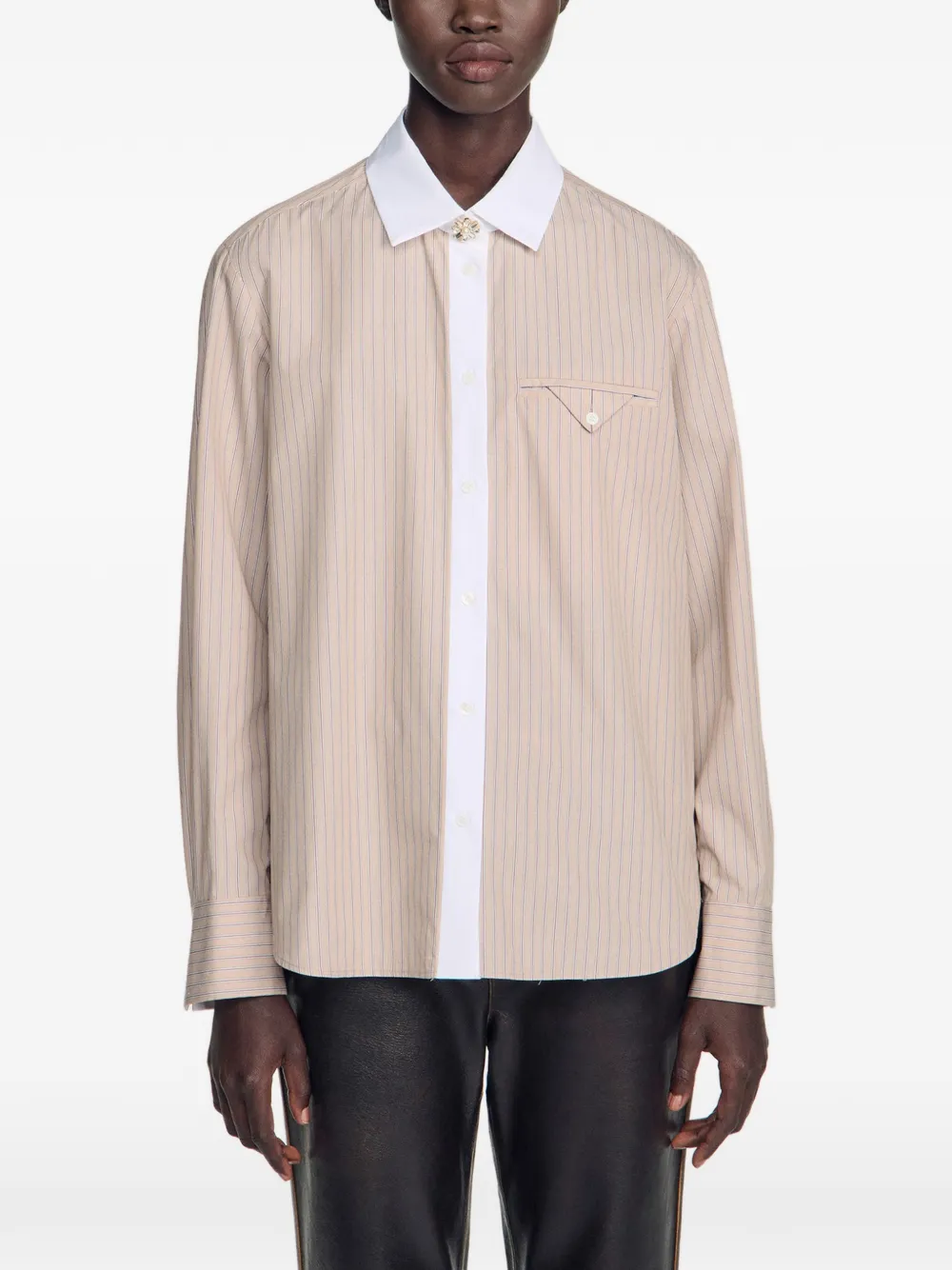 SANDRO Gestreept overhemd met knopen Beige