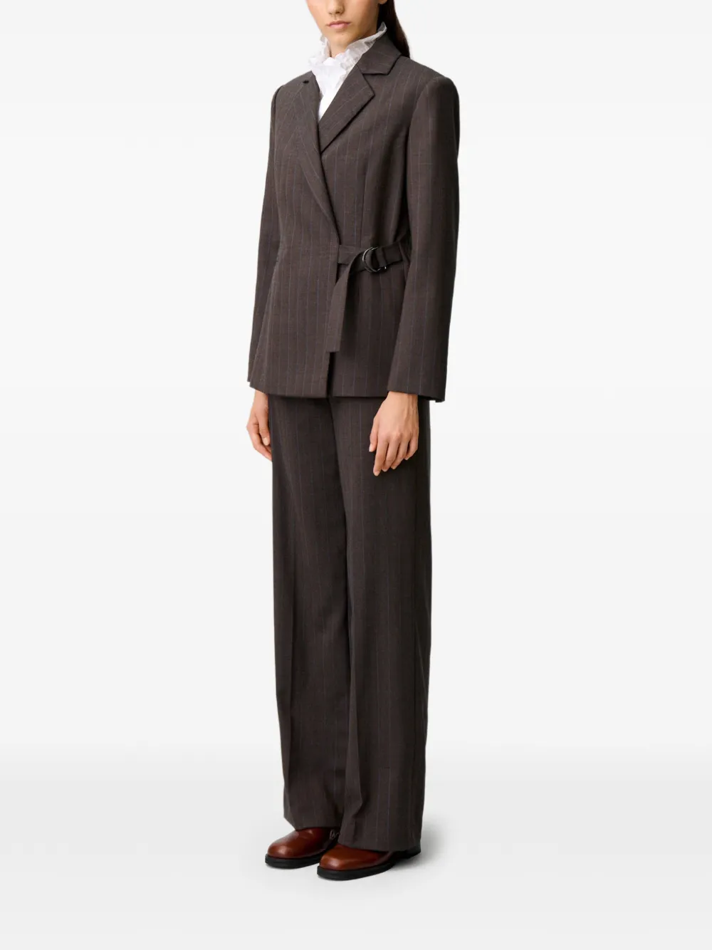 Claudie Pierlot Gestreept colbert met dubbele gesp Bruin