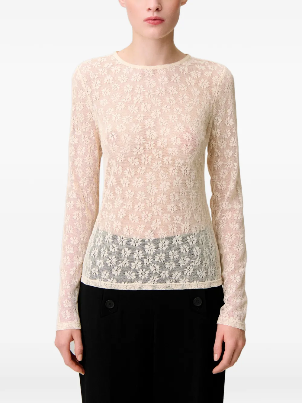 Claudie Pierlot Top met bloemenkant Beige